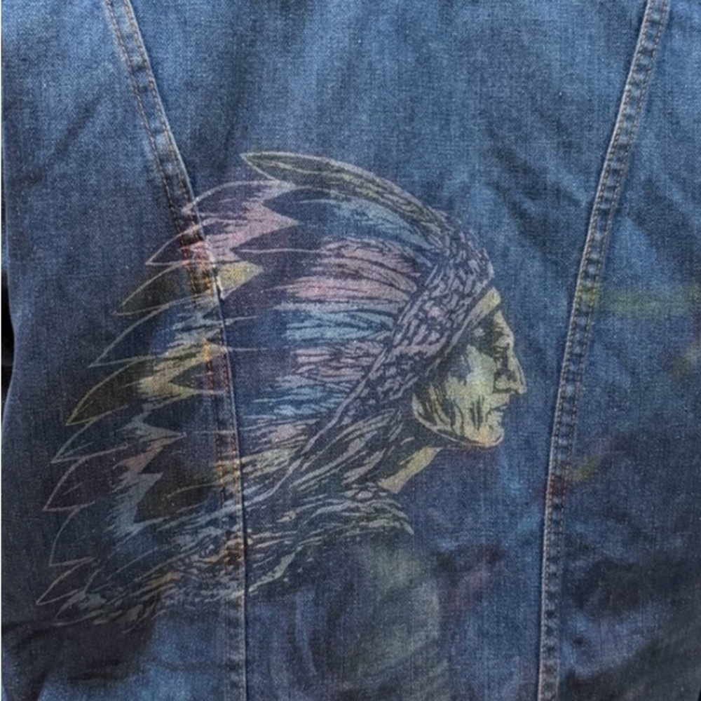 Vintage Sherpa Lined Denim jacket w/
Indian Head Native American western 90’s - Picture 7 of 16